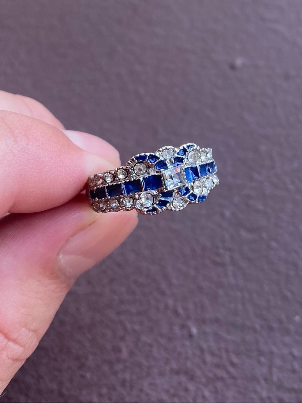 Art Deco Style Ring Stamped S925 w/ Cubic Zirconium Stones Size 9.5